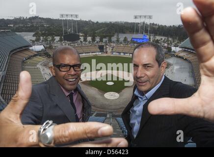 March 5, 2013 - Los Angeles, California (CA, USA - Lon Rosen (R) Chief Marketing Officer and Executive Vice President at Los Angeles Dodgers, Inc., and Aaron Walton, an executive of Walton Isaacson, an advertising and marketing agency. (Credit Image: © Ringo Chiu/ZUMAPRESS.com) Stock Photo