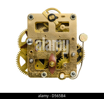 Gears inside an antique watch isolated on white Stock Photo