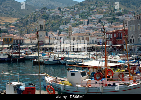 Hydra Harbor, Hydra, Saronic Islands, Greece Stock Photo