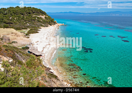 Sunny beach and summer resort at Kassandra of Halkidiki peninsula in Greece Stock Photo