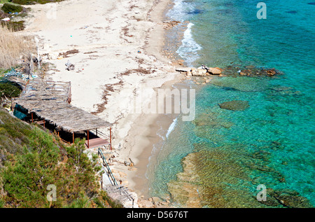 Sunny beach and summer resort at Kassandra of Halkidiki peninsula in Greece Stock Photo