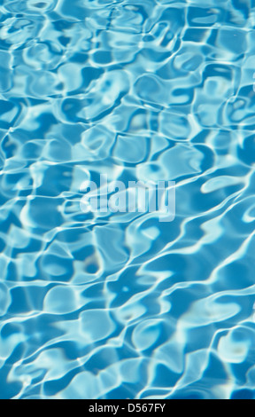 A close up of a swimming pool with the sunlight reflecting off the ...