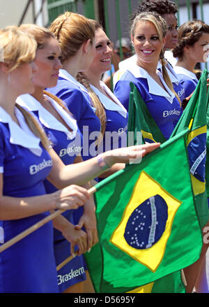 Grid girld line up for the drivers' parade at Autodromo Jose Carlos Pace circuit in Interlagos, Sao Paulo, SP, Brazil, 07 November 2010. The 2010 Formula 1 Grand Prix of Brazil, the last-but-one race of the 2010 Formula One season, is held on 07 November 2010. Photo: Jan Woitas Stock Photo