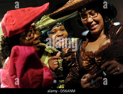 Women wearing the traditional dress of Herero people attend a fashion show in Berlin, Germany, 10 November 2010.  The Namibian Embassy to Germany invited to a gala evening on the occasion of the 10th anniversary of the twinning between Berlin and Windhoek. Photo: Britta Pedersen Stock Photo