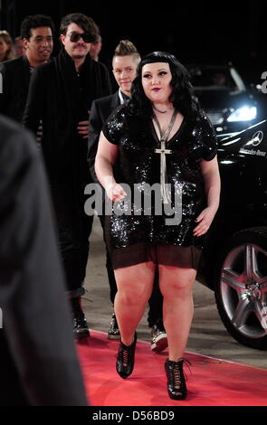 Musicians Hannah Blilie (2nd R), Beth Ditto (front) and Brace Paine (2nd L) of US indie rock band Gossip arrive for the Bambi award in Potsdam, Germany, 11 November 2010. The Bambis are the main German media awards and are presented for the 62nd time. Photo: Hannibal dpa/lbn Stock Photo