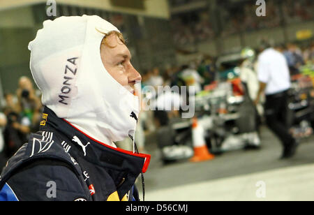 The 2010 Formula One World Champion, Germany's Sebastian Vettel of Red Bull Racing at Yas Marina Circuit in Abu Dhabi, United Arab Emirates, 14 November 2010. Winning the Formula 1 Abu Dhabi Grand Prix, Vettel clinched the title and becomes the youngest-ever world champion. Photo: Jens Buettner Stock Photo