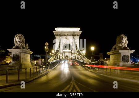 Szechenyi Bridge at Night, Budapest, Hungary