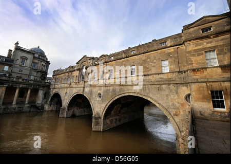 General view of the River Avon with Pulteney Bridge, Bath Somerset Stock Photo