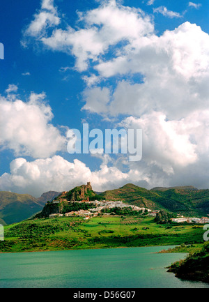 The whitewashed village of Zahara de la Sierra dominated by Moorish ...