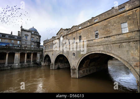 General view of the River Avon with Pulteney Bridge, Bath Somerset Stock Photo