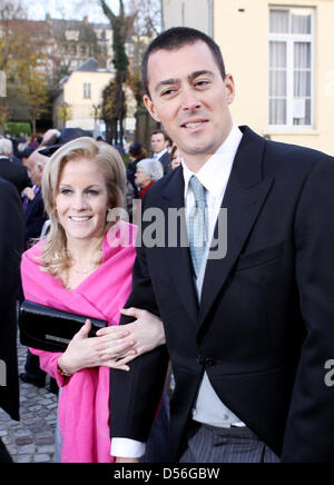 Nicolas Guillermo and his girlfriend (unknown name) attend the church wedding of Prince Carlos de Bourbon de Parme and Princess Annemarie in the Ter Kameren Abdij (Abbaye de la Cambre) in Brussels, Belgium, 20 November 2010. Photo: Patrick van Katwijk Stock Photo