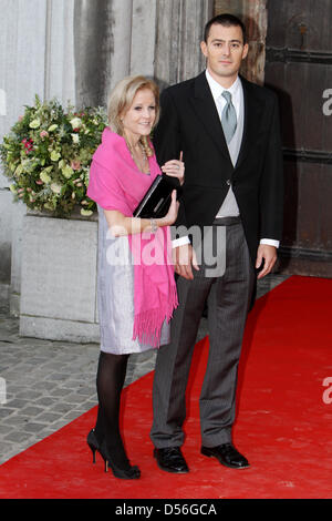 Nicolas Guillermo and his girlfriend (unknown name) attend the church wedding of Prince Carlos de Bourbon de Parme and Princess Annemarie in the Ter Kameren Abdij (Abbaye de la Cambre) in Brussels, Belgium, 20 November 2010. Photo: Patrick van Katwijk Stock Photo