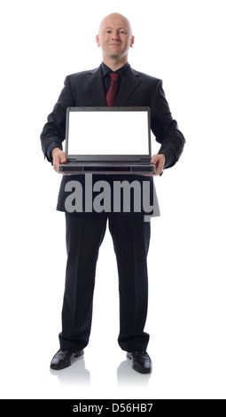 man in suit with laptop isolated on white Stock Photo