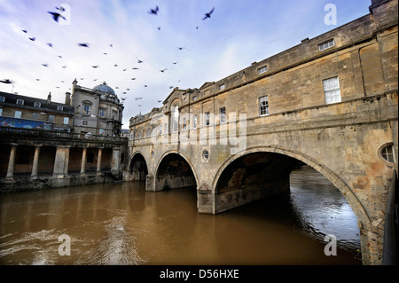 General view of the River Avon with Pulteney Bridge, Bath Somerset Stock Photo