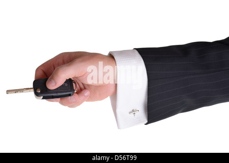 business man using car key isolated on white background Stock Photo