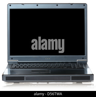 Open laptop notebook isolated on white background. Copy space on a black screen Stock Photo