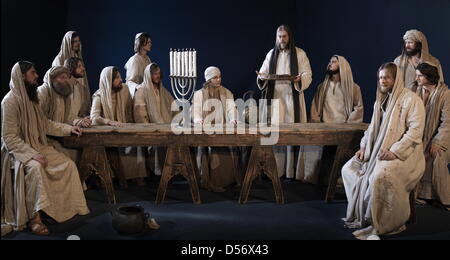 (FILE) An Oberammergau Passion Play handout dated 15 March 2010 of actors rehearsing the scene 'Last Supper' in Oberammergau, Germany. The 2010 Oberammergau Passion Play premieres on 15 May 2010, some 500,000 visitors are expected to 102 performances until October. Photo: OBERAMMERGHAU PASSION PLAY 2010 / HANDOUT / EDITOPRIAL USE ONLY Stock Photo