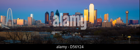 Panoramic image of the Dallas downtown skyline at sunset Stock Photo