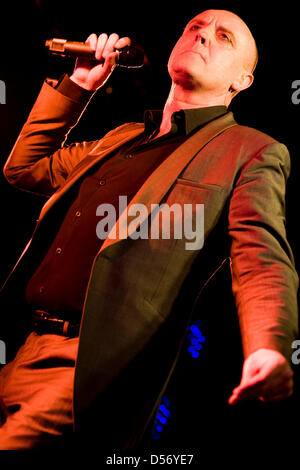 Glenn Gregory, singer of band 'Heaven 17' performs on stage during a concert in Aschaffenburg, Germany, 30 March 2010. The concert took place within the scope of the 'Penthouse and Pavement' tour. Photo: Revierfoto Stock Photo