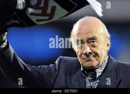 Mohamed Al-Fayed, owner of Fulham, arrives for the UEFA Europa League quarter-finals match FC Fulham vs VfL Wolfsburg at Craven Cottage stadium in London, Great Britain, 01 April 2010. Fulham won the first leg with 2-1. Photo: Jochen Luebke Stock Photo