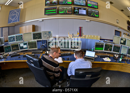 General view of the ATLAS particle detector control room. CERN, the European Organization for Nuclear Research, is the biggest p Stock Photo