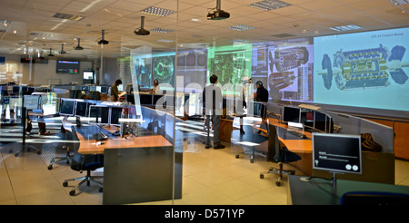 General view of the ATLAS particle detector control room. CERN, the European Organization for Nuclear Research, is the biggest p Stock Photo