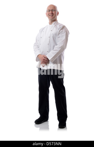 Male chef smiling isolated on white Stock Photo