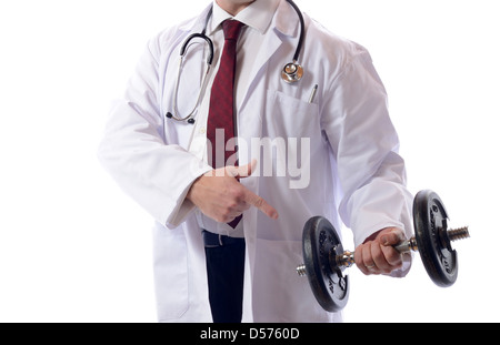 A doctor give advise to exercise isolated on white Stock Photo