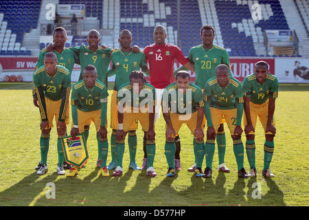 South Africa's national team pictured prior to the friendly match South Africa vs Korea DPR at BRITA-Arena stadium in Wiesbaden, Germany, 22 April 2010. L-R: Thabo Nthe The, Siyabonga Sangweni, Teko Modise, Katlego Mphela, Thanduyise Khuboni, Siphiwe Tshabalala, Itumeleng Khune, Lance Davids, Bongani Khumalo, Lucas Thwala and Surprise Moriri. The match ended in a 0-0 tie. Photo: FR Stock Photo