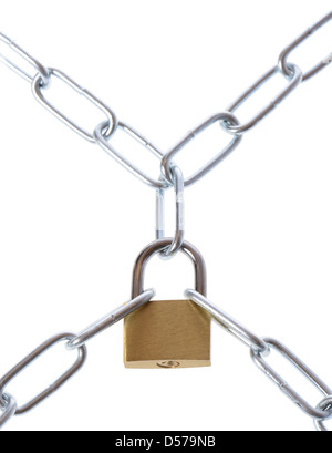security chain and padlock on white background Stock Photo