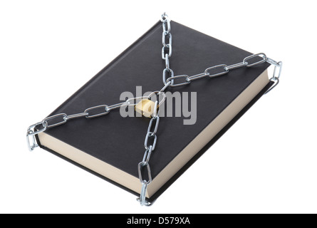 concept of security a book padlocked with chains isolated on white Stock Photo