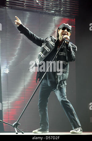 Singer Klaus Meine of German hard rock legend Sorpions perform in Leipzig, Germany, 07 May 2010. The show in Leipzig kicks off the band's farewell world tour 'Get your sting and Blackout' that will see some 200 shows on five continents. Photo: Jan Woitas Stock Photo