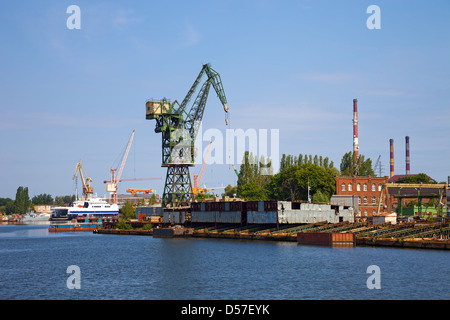 Industrial zone - old abandoned shipyard. Stock Photo