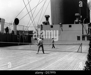 Tennis on board ship, about 1930 Stock Photo