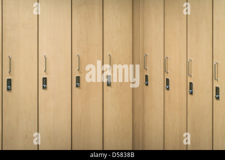 Combination lockers in a heath club locker room. Stock Photo
