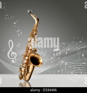 Saxophone with musical notes Stock Photo