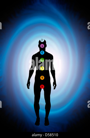 male figure and Chakras symbols Stock Photo