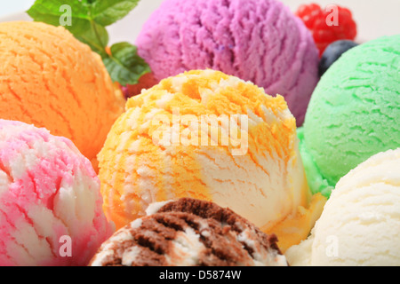 Ice cream scoops - various flavors Stock Photo