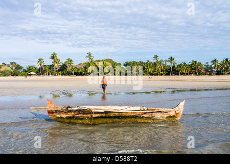 Malagasy fisherman going fishing near Nosy Be island, northern Madagascar Stock Photo