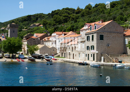 Buildings in Sipanska Luka, Šipan harbour, Croatia Stock Photo