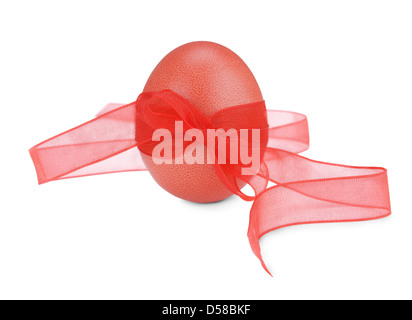 red Easter egg with a red ribbon isolated on white background Stock Photo