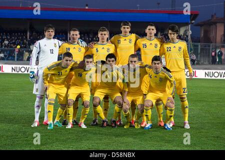 U21 Ukraine team group line-up (UKR), MARCH 25, 2013 - Football / Soccer : International Friendly match between U21 Italy 1-0 U21 Ukraine at Rino Mercante Stadium in Bassano Del Grappa, Italy. (Photo by Maurizio Borsari/AFLO)<br>(Top raw L-R) Artur Denchuk, Maksym Zhychykov, Dmytro Ryzhuk, Pylyp Budkivskiy, Vitaliy Pryndeta, Yuriy Yakovenko, (Bottom raw L-R) Ihor Ozarkiv, Serhiy Myakushko, Oleksandr Noyok, Vitaliy Buyalskyi, Ruslan Malinovskyi Stock Photo