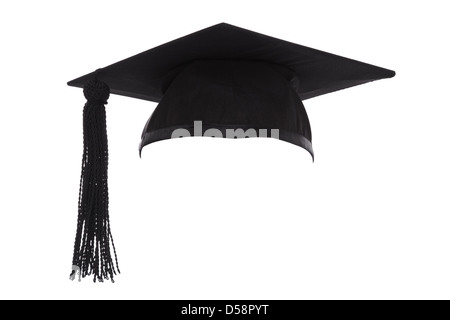 Mortar Board or Graduation Cap isolated on a white background. Stock Photo