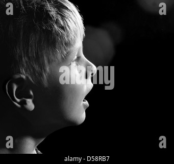 singing boy, black and white Stock Photo