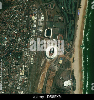 A satellite picture dated April 2010 made by Korean satellite Kompsat-2 built with significant involvement of space company EADS Astrium, from about 700 kilometres height, of the 2010 FIFA World Cup Moses Mabidha Stadium in Durban, South Africa. The 70 000 seater will host seven matches: five group stage matches, one round of 16 match and one of the semi-finals. On 13 June, the Ger Stock Photo