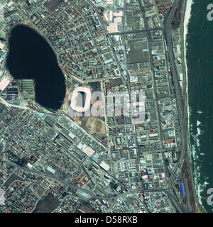 A satellite picture dated April 2010 made by Korean satellite Kompsat-2 built with significant involvement of space company EADS Astrium, from about 700 kilometres height, of the 2010 FIFA World Cup Nelson Mandela Bay Stadium in Port Elizabeth, South Africa. The newly built 46 000 seater hosts eight matches: five group stage matches, one round of 16 match, one quarter-finals match  Stock Photo