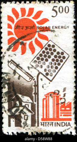 INDIA - 1988: A stamp printed in India shows Solar Energy, series, 1988  Stock Photo
