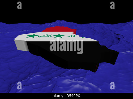 Iraq map flag in abstract ocean illustration Stock Photo