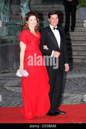 Princess Alexia of Greece and Denmark, her husband Mr Carlos Morales Quintana arrive at the Riksdag (Swedish Parliament) gala performance at the Stockholm Concert Hall on the occasion of the wedding of Crown Princess Victoria of Sweden and Daniel Westling in Stockholm, Sweden, 18 June 2010. The royal wedding ceremony of Crown Princess Victoria of Sweden and Daniel Westling will tak Stock Photo