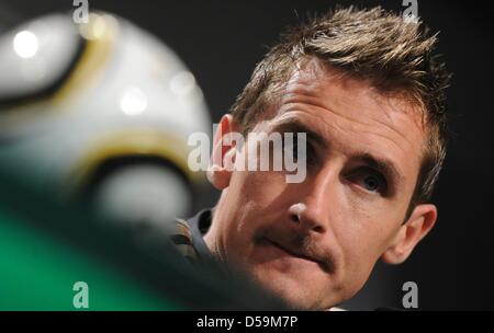 German player Miroslav Klose during a press conference of the German team at the Velmore Grand Hotel in Erasmia, near Pretoria, South Africa 28 June 2010. Photo: Marcus Brandt dpa - Stock Photo